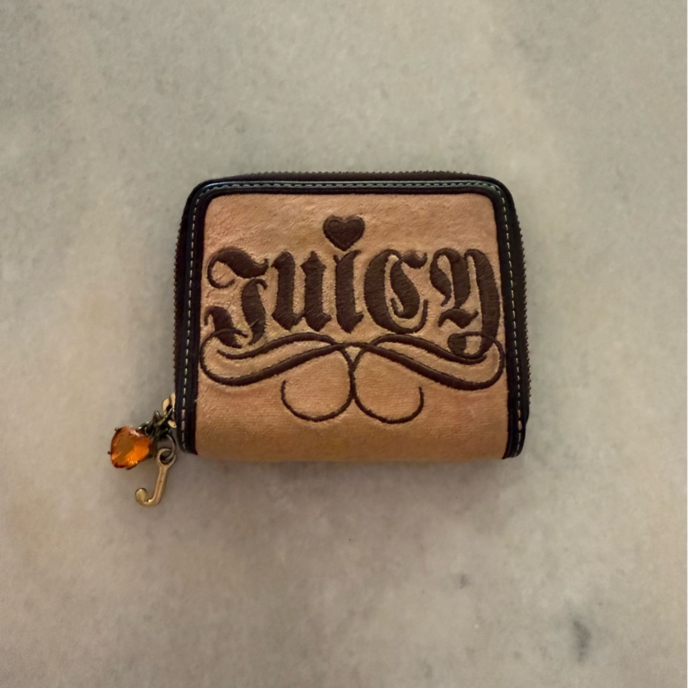 Juicy Couture vintage pink and brown embroidered velvet wallet